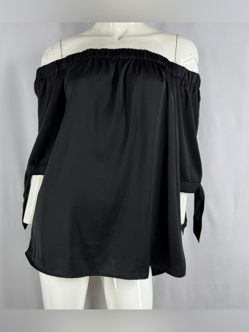 H&M Black Off The Shoulder Blouse Top Plus Size 14 Tie Sleeve Satin Feel Flowy